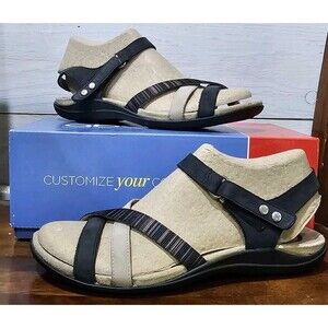 ABEO Sandals Bio System Laguna Strappy Black Leather Casual Open Toe Size 7N